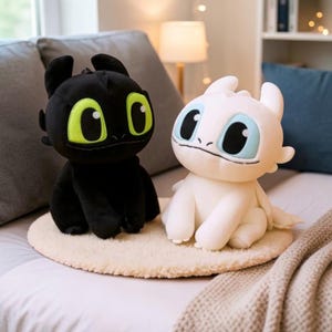 Sleeping Dragon Plush Pillow – Night Fury Inspired Cushion Toy, Cute Black Dragon Stuffed Animal, Cozy Anime Style Gift for Kids & Fans