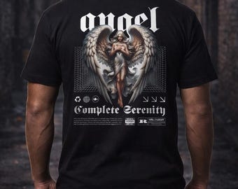 Gothic Angel T-Shirt Back Print, Streetwear Graphic Tee, Dark Aesthetic Shirt, Y2K Grunge Clothing, Edgy Urban Fashion Gift