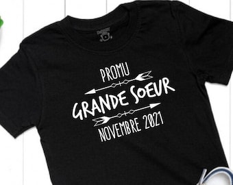 Promu Grande Soeur  - personnalisé Shirt - français design - Cute Baby Clothes - Grande Soeur T-shirt - baby couche shirt- Big Sister Shirt