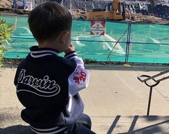 Toddler Letterman Jacket - Kids Baseball Custom Jacket - Gift Idea Family Varsity Jacket - Personalized Kids Varsity Jacket Made In Canada