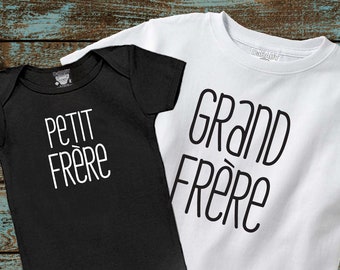 Grand Frère - Petit Frère - français design - Cute Baby Clothes - Big Brother Little Brother Matching - baby couche shirt- Big Brother Tee