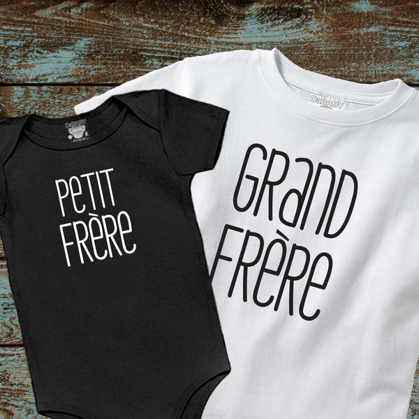 Grand Frère - Petit Frère - français design - Cute Baby Clothes - Big Brother Little Brother Matching - baby couche shirt- Big Brother Tee