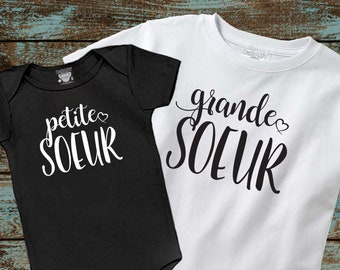 Grande Soeur - Petite Soeur - français design - Cute Baby Clothes - Big Sister Little Sister Matching - baby couche shirt- Big Sister Shirt