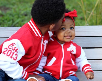 Family Varsity Jackets - Matching Sibling Custom Spring Jackets - Newborn Unisex Personalized Varsity Jacket - Gender Neutral Baby Clothing