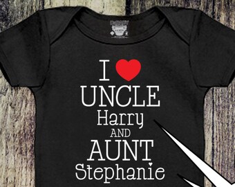 I Love My Uncle and Aunt - Personalized Aunt and Uncle Bodysuit - Auntie & Uncle T-shirt - Baby Shower Gift - Newborn Baby Clothes