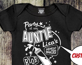 Personalized Auntie Baby Bodysuit - Party At My Auntie&#39;s Place Custom Baby Outfit - Personalised Auntie Gift - Baby Shower Gift From Auntie