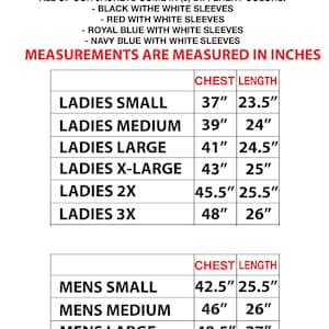 Może przedstawiać: Tabela rozmiar&oacute;w dla kurtek, pokazująca wymiary klatki piersiowej i długości w calach dla rozmiar&oacute;w męskich i damskich. Tabela zawiera rozmiary od S do 3X.