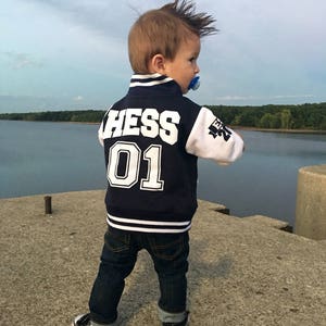 Newborn Baby Gift for girl or boy, Personalized Baby Keepsake for New Parents, Trendy Infant wear, Custom Varsity Jacket, College Jacket image 2