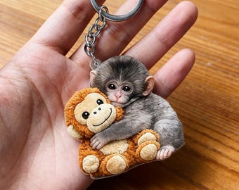 Baby Monkey Hugs Stuffed Friend – Heartfelt Animal Keychain