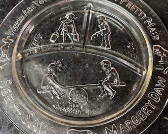 Vintage Glass Nursery Rhyme Plate See Saw Margery Daw