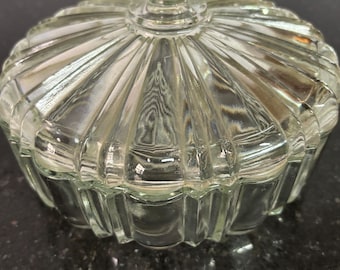 Vintage Pressed Glass Candy Dish with Lid Sunburst Pattern