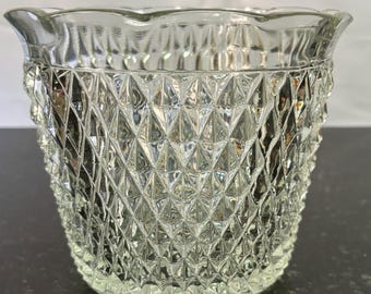Vintage Diamond Cut Pressed Glass Scalloped Bowl Heavy Crystal Pattern