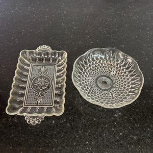 Vintage Clear Glass Tray & Hobnail Bowl