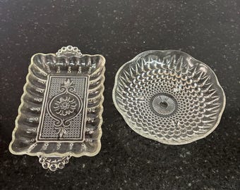 Vintage Clear Glass Tray & Hobnail Bowl