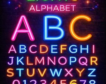 Letras de neón de la A a la Z en formato SVG / Paquete de fuentes de neón / Imágenes prediseñadas del alfabeto luminoso / Archivos de diseño de letreros de neón / Descarga instantánea