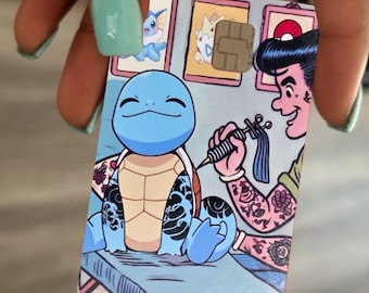 Custom fan art Pokémon squirtle being tattooed debit/credit card skin