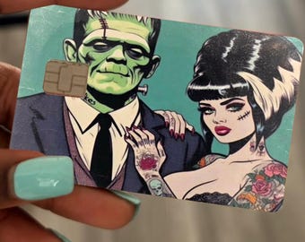 Custom Frankenstein and the bride of Frankenstein debit/credit card skin