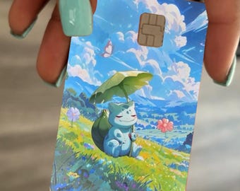 Custom Pokémon fan art Bulbasaur in a field of flowers debit/credit card skin