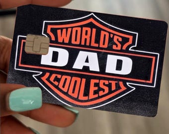 Worlds coolest dad Harley Davidson logo debit/credit card skins