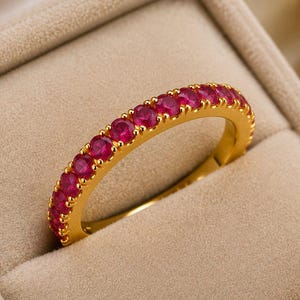 Bague d'éternité en rubis, plaquée or 18 carats, en argent 925, ornée d'un rubis, bague empilable, cadeau d'anniversaire de mariage