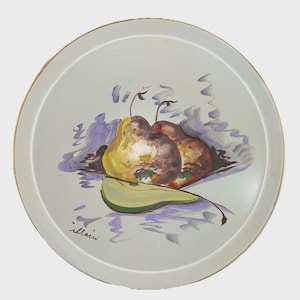 Vintage Nashco Toleware Tray - 16" Hand Painted Metal Serving Platter - Mid Century Floral Fruit Still Life - New York Toleware Wall Decor.