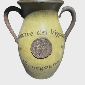 Vintage French Majolica Wine Jug Vase - Rustic Clay Farmhouse Pottery - Green Glaze Pitcher - Provincial Kitchen Decor - French Country Pot