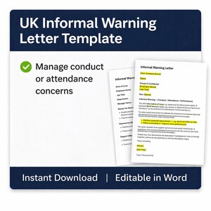 Modello di lettera di avvertimento informale / Lettera per le relazioni con i dipendenti di HR UK