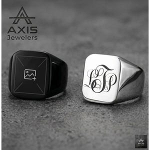 Custom Signet Ring for Men, Engraved Varsity Number Ring, Personalized Initial Pinky Ring, Stainless Steel Waterproof Jewelry, Gift for Him