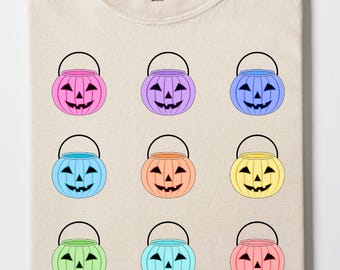 Pumpkin Bucket PNG,  Halloween Trick or Treat Buckets PNG Digital Download, Jack O’Lantern PNG Design, Bright Neon Halloween Digital Design