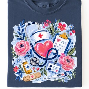 Watercolor Nurse PNG, Boho Floral Nurse Digital Download, Nursing PNG, Trendy Nurse PNG
