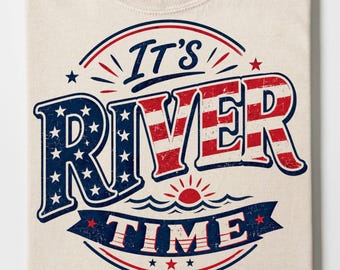 C'est l'heure de la rivière PNG, conception patriotique d'été de la vie de rivière 2026, 4 juillet vintage rétro en détresse États-Unis png thumbnail