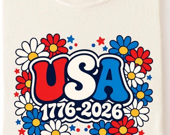 Retro USA 1776-2026 png, Patriotic Flower USA Design, America 250 Celebration png, July 4th Sublimation, Vintage USA Digital Download