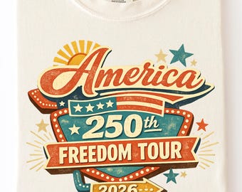 America 250 PNG, Freedom Tour 2026 Patriotic Design, July 4th Vintage Retro Distressed USA png