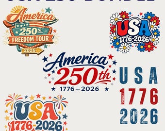 USA 250 Retro PNG Bundle, America 1776 2026 Patriotic Designs, Fourth of July Sublimation Bundle, Vintage USA Graphics png Downloads