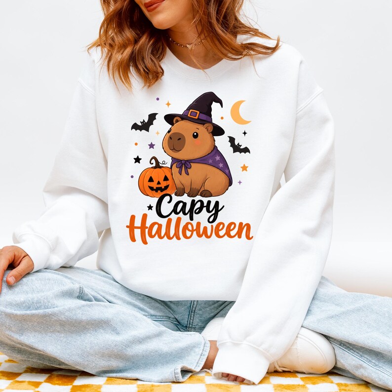 Capy Halloween PNG, Diseño de Capybara Halloween PNG, Animales de Halloween de moda PNG, Clip art de amante de los capibaras PNG imagen 3