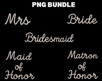Wedding Party Pearls PNG Bundle, Girly Coquette Bridal Party Designs, Bridal Party Sublimation Bundle, Bride Bridesmaids Graphic Downloads
