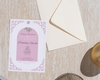 Plantillas de invitación para despedida de soltera (Canva editables, itinerario y cartel de bienvenida) / Romántico Bridgerton Floral