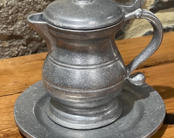 Vintage Pewter Creamer and Plate, Pewter Collection Display