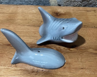 Vintage pair Shark Head and tail  Ceramic Salt and Pepper shakers