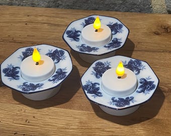 Portavelas de porcelana azul y blanca vintage, juego de 3