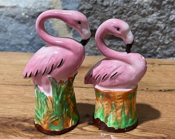 Vintage pink flamingo Ceramic Salt and Pepper shakers, made in Germany