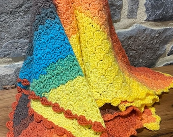 Vintage Pair of Rainbow Baby Afghans, scalloped edge