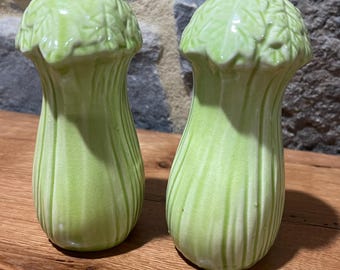 Vintage Celery Ceramic Salt and Pepper shakers, vegetable shakers