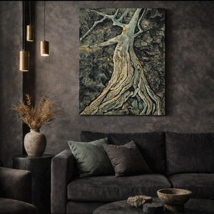 Tableau original arbre de vie enraciné-peinture acrylique contemporaine texturéé