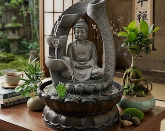Buddha Water Fountain with LED - Zen Indoor Tabletop Waterfall Feng Shui Home Decor