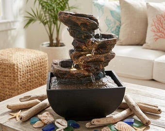Black Resin Desktop Water Fountain Mini Indoor Tabletop Relaxing Waterfall for Home & Office Decor