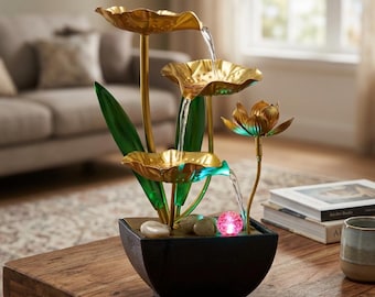 flower Indoor Water Fountain LED Tabletop Zen Fountain USB Relaxing Home Decor
