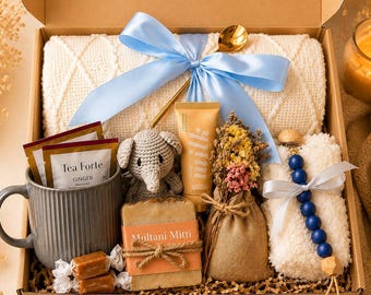New Mom Postpartum Self Care Gift Box, Cozy Relaxation Basket