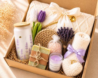 Lavender Self Care Gift Box for Women, Cozy Care Package, Thinking of You Gift, Spa Gift Basket, Birthday Gift for Her,Care Package for her
