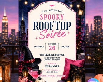 Pink Spooky Halloween Party Invitation Printable Costume Cocktail Canva Template
